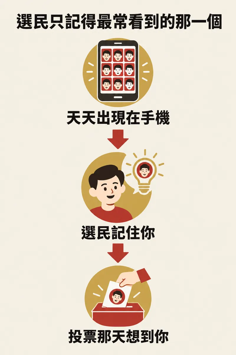 天天出現在手機,選民記住你,投票那天想到你