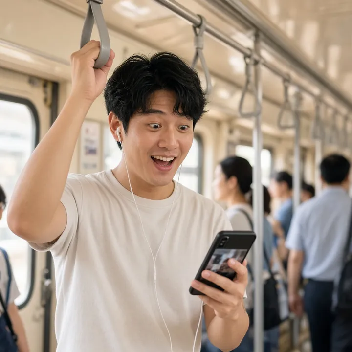 年輕上班族在捷運看手機