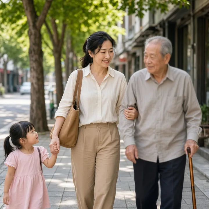 同一位女性同時是媽媽、照顧父親的女兒、通勤族
